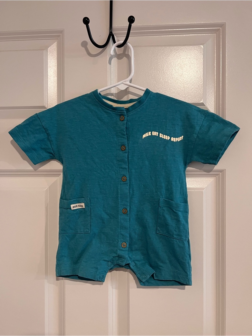 next Teal Short-Sleeve Button-Front Romper